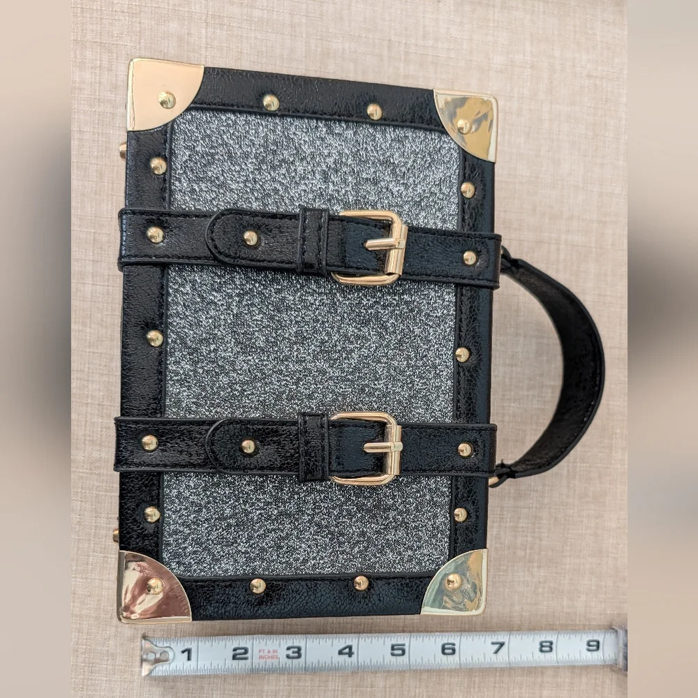 Stylish Black & Gray Trunk-Style Top-Handle Bag - Picture 9 of 16